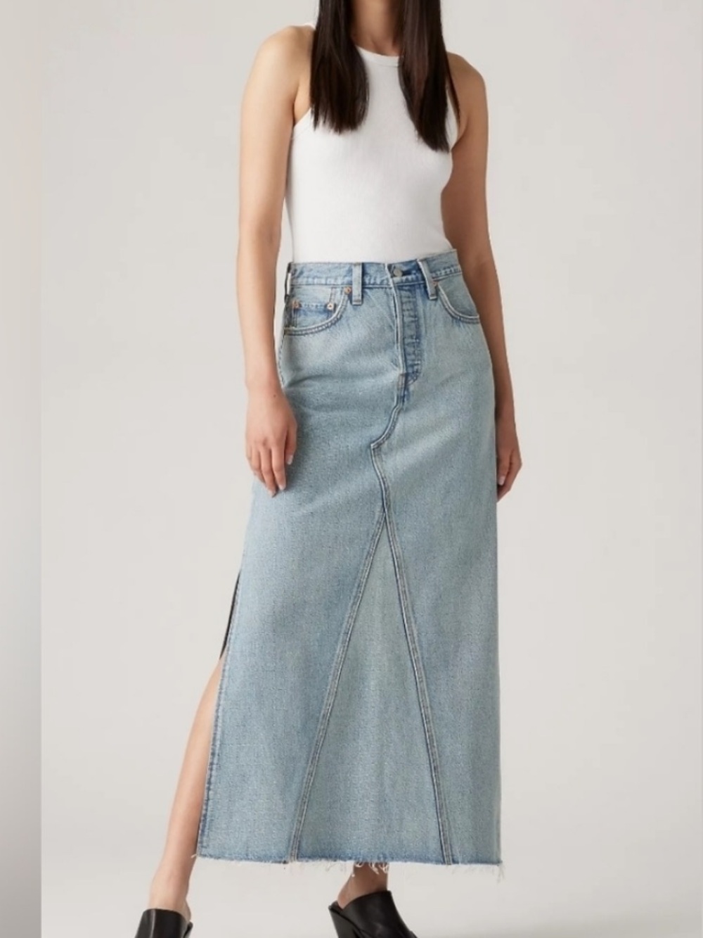 Levi's Icon Long Light  Wash A-Line  Denim Skirt with Slide Slit 27 Cotton
